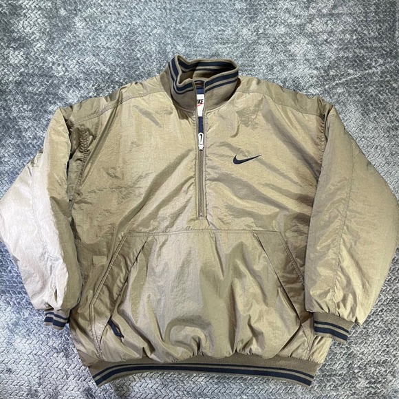 Nike Vintage Quilted Jacket Tan Bronze Quarter Zip Pullover Men's‎ Large